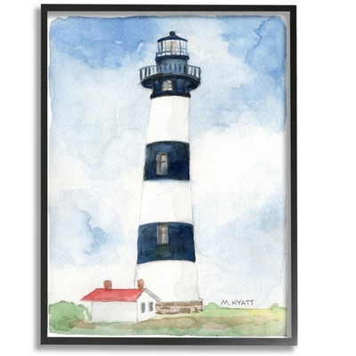 Stupell Industries Black Striped Lighthouse with Quaint Cabin