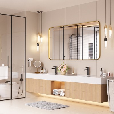 Tempered Glass Rounded Rectangle Framed Wall-Mounted Bathroom Vanity Mirror