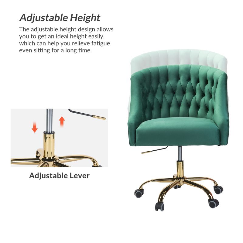 Anika Velvet Height-adjustable Swivel Task Office Chair with Button-tufted Back and Gold Base | Karat Home, 5 of 14