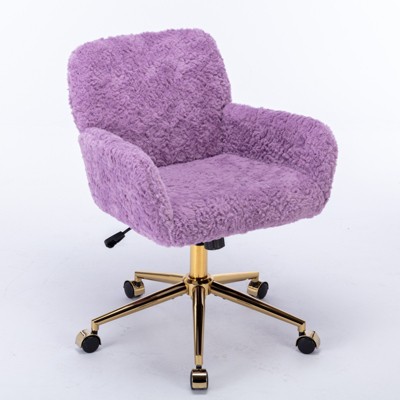 Vynxaria Purple Accent Chairs - Swivel Office Chair with Golden Base and Adjustable Recline