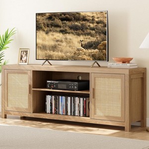 TackView Rattan TV Stand,Entertainment Center with 2 Doors & Adjustable Shelves, Boho Cabinet Storage for Living Room Bedroom - 1 of 4