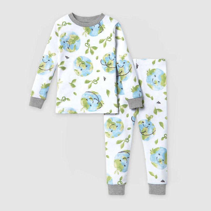 Burt&#39;s Bees Baby&#174; Toddler 2pc Earth Day Printed Organic Cotton Snug Fit Pajama Set - Green/Blue, 1 of 6