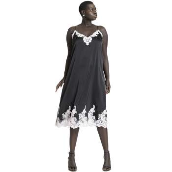 ELOQUII Women's Plus Size Lace Inset Slip Dress