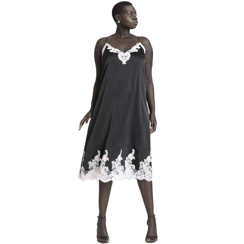 ELOQUII Women's Plus Size Lace Inset Slip Dress, 1 of 2