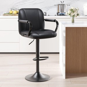 Ora Maison Set of 2 Adjustable Blue Counter Height Bar Stools, 360° Swivel PU Leather Chairs with Backs for Kitchen Island or Home Bar - 1 of 4