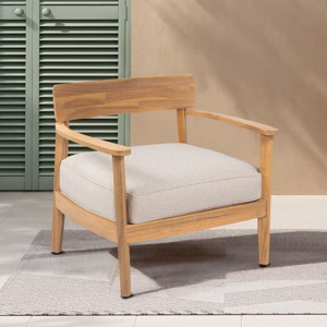 Acacia Wood Patio Chair with Cushion, Outdoor Lounge Chair with Curved Backrest, Garden Armchair for Balcony Seating-Cuddlewood - 1 of 4