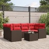 vidaXL 7 Piece Patio Sofa Set with Cushions Brown Poly Rattan - Brown and Red - 2 of 4