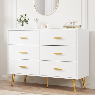 6-Drawer Modern Wooden Dresser with Gold Handles, Deep Storage Chest for Bedroom, Living Room, or Entryway
