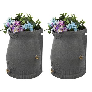Good Ideas Rain Wizard 50 Gallon Rain Saver Barrel Water Storage Urn with Planter Space and 2 Brass Spigots, Light Granite (2 Pack) - 1 of 4
