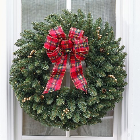 BrylaneHome Large Pre-Lit Double-Sided Wreath Christmas Wreath, Green