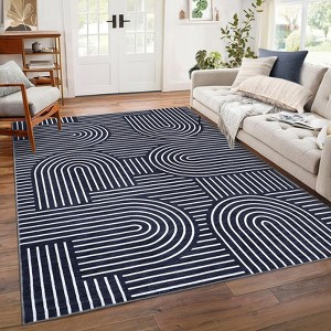 Modern Geometric Stripe Area Rugs Soft Washable Low Pile Non Shedding Rugs for Living Room Bedroom - 1 of 4