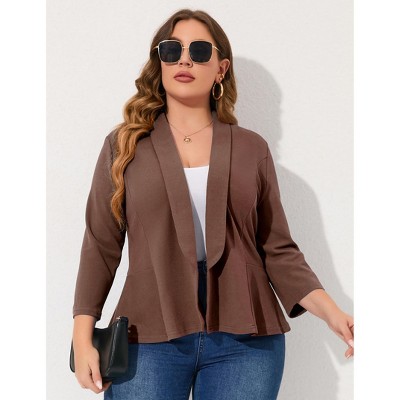 YESFASHION Women Plus Size Casual Blazer Open Front Long Sleeve Work Office Cardigan Jackets