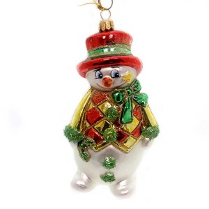 Oberfrankische Glas 6.25 In Snowman Wearing Diamond Vest Red Hat Carrot Nose Tree Ornaments - 1 of 2