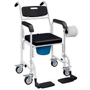 HOMCOM Shower Wheelchair, Commode Wheeled Chair with Seat, Backrest, Arms, Locking Wheels, for Seniors, Adults, Injured or Disabled, Black - 1 of 4
