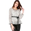 INSPIRE CHIC Women's Semi-Sheer Elegant Tie Waist Long Sleeve Floral Lace Peplum Blouses - 3 of 4