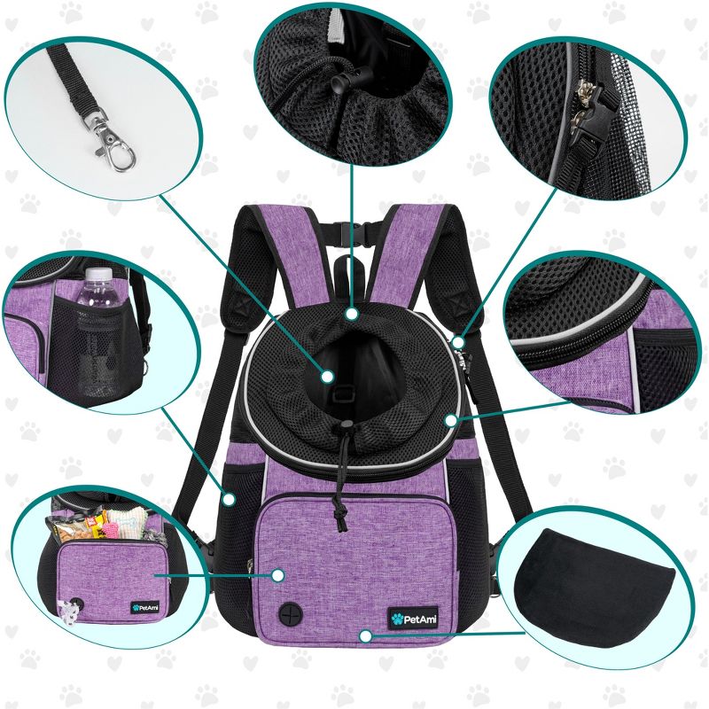 PetAmi Dog Front Carrier Backpack, Adjustable Pet Cat Puppy Chest Carrying Bag, Ventilated Hiking Camping Travel, 4 of 8