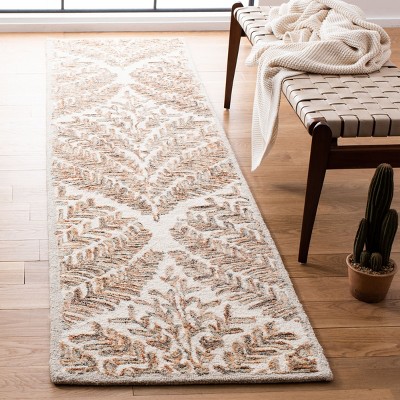 Hand-Tufted Ivory and Brown Wool Runner Rug, 2'3"x9'