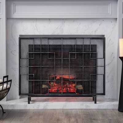 NicBex Classic Wrought Iron Fireplace Screen with Arched Top and Scrollwork Freestanding Fire Guard Safety Gate for Living Room