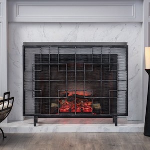 NicBex Classic Wrought Iron Fireplace Screen with Arched Top and Scrollwork Freestanding Fire Guard Safety Gate for Living Room - 1 of 4