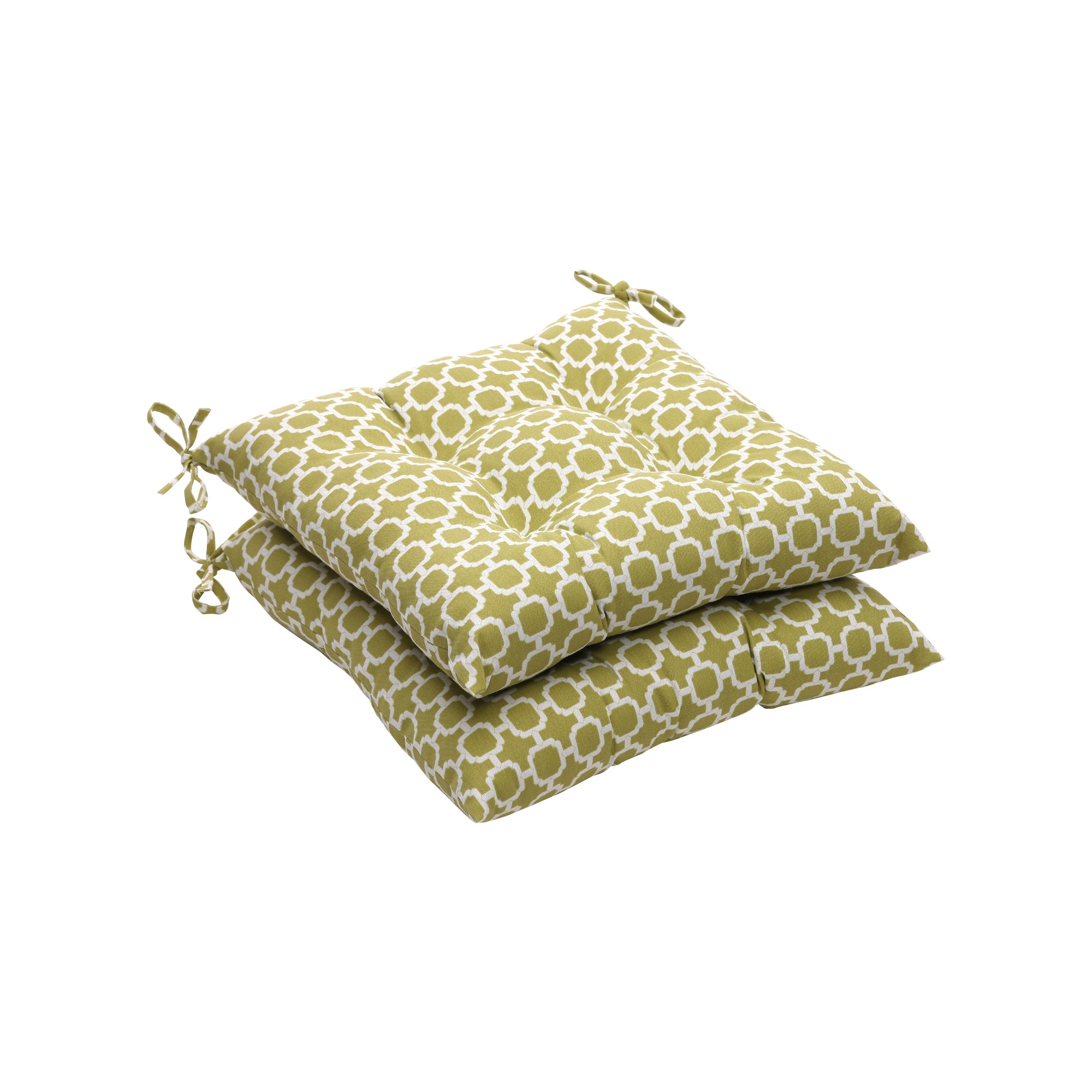 Outdoor 2-Piece Tufted Chair Cushion Set - Green/White Geometric