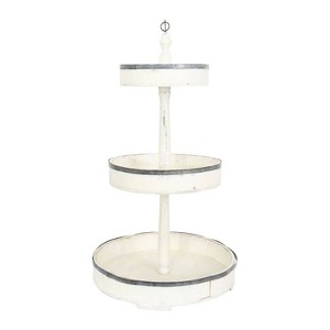 15" x 25" Decorative 3 Tier Wood and Tin Tray White - Storied Home - 1 of 4