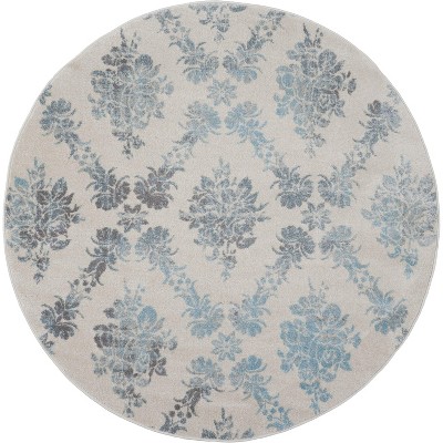 Tranquil TRA09 Grey/Pink Area Rug Vintage Floral Damask By Nourison