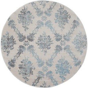 Tranquil TRA09 Grey/Pink Area Rug Vintage Floral Damask By Nourison - 1 of 4
