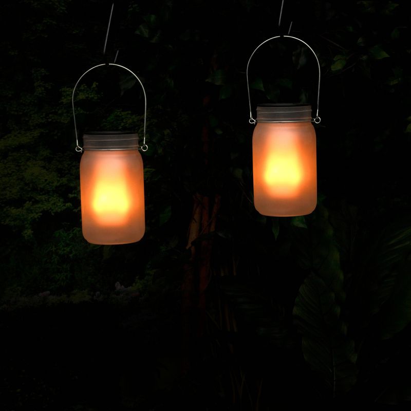 Set of 2 Outdoor Solar Powered Pathway Lantern with Flickering LED Light Jars - Alpine Corporation, 6 of 11