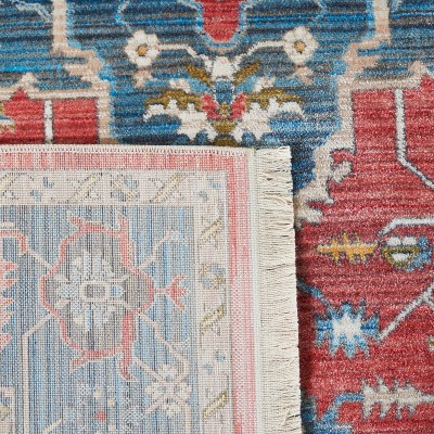 Vintage Red and Blue Rectangular Synthetic Area Rug