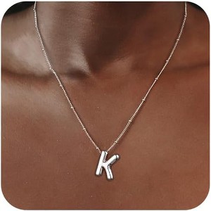 Sterling Silver Balloon Letter Necklace Satellite Bead Chain Personalized Gift - 1 of 4