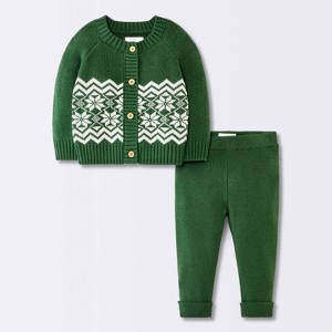 Baby 2pc Christmas Holiday Fair Isle Sweater and Pants Set - Cloud Island™ Green - 1 of 4