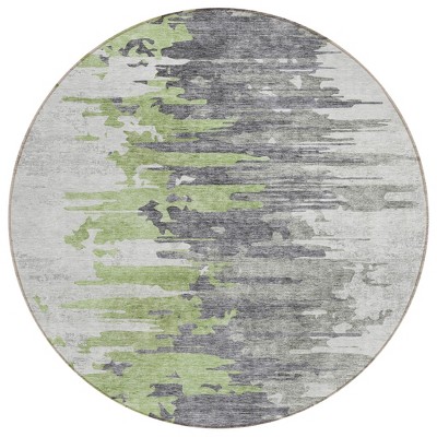 Green And Silver Abstract Washable Indoor Outdoor Area Rug