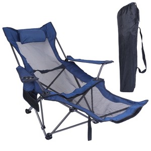 LakeForest"Heavy Duty Foldable Camping Chair, 330lbs Capacity, Reclining Backrest, Cup Holder & Carry Bag"Black&Blue - 1 of 4