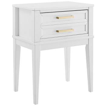 MUSEHOMEINC Mid Century Modern Living Room and Bedroom 2 Drawer Solid Wood Nightstand End Table with Gold Handles and Tall Legs, White