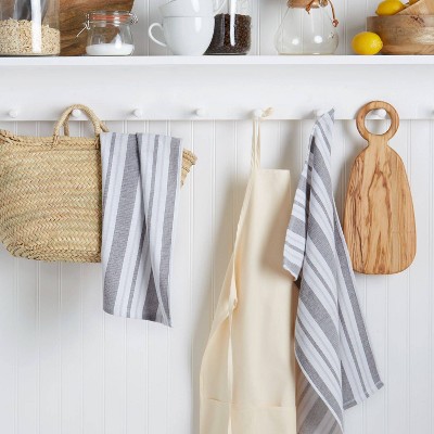Morris Stripe Cotton Kitchen Towel 2pc Set Gray - Martha Stewart
