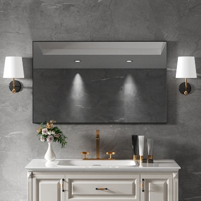 FAMYYT 36 in. W x 22 in. H Rectangular Aluminum Framed Wall Bathroom Vanity Mirror in Glossy Black