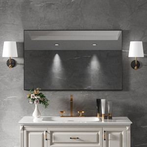 FAMYYT 36 in. W x 22 in. H Rectangular Aluminum Framed Wall Bathroom Vanity Mirror in Glossy Black - 1 of 4