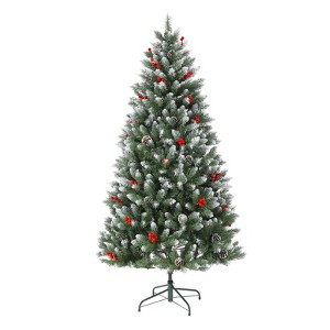Artificial Christmas Tree with Pine Cones and Berries, Metal Stand, Hinged Branches for Holiday Decor, Green - 1 of 4