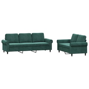 vidaXL 2 Piece Dark Green Velvet Sofa Set with Cushions - Modern Multi-Seater Couches for Living Room, Lounge, Office❱ - 1 of 4