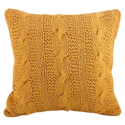 20"x20" Oversize Cable Knit Design Square Throw Pillow Saffron - Saro Lifestyle