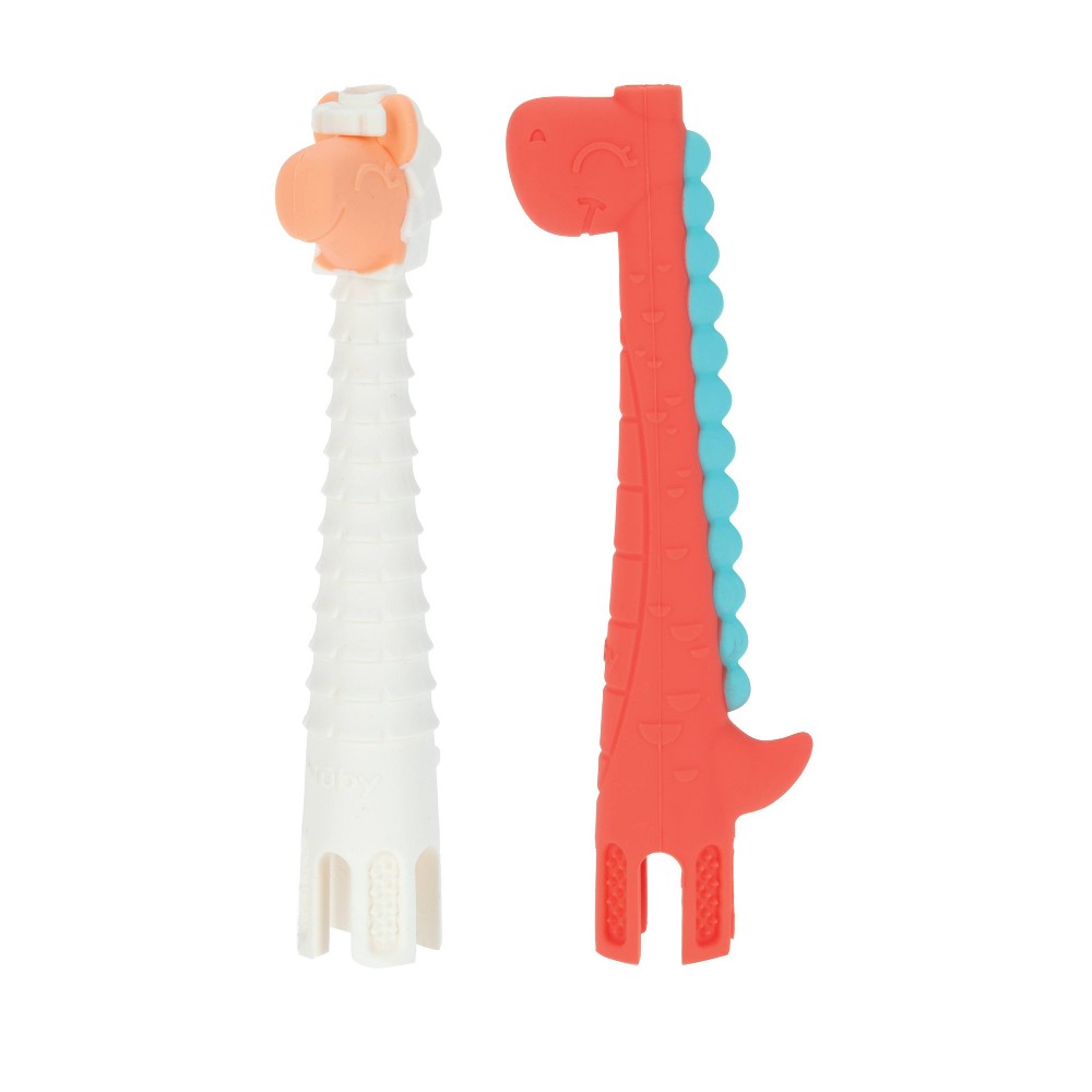 Photos - Rattle / Teether Nuby Silicone Sensory Tube Teetheres - Dino and Llama - 2pk 