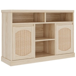 2-Door Accent Cabinet with 4 Open Compartments,  Natural Wood Coffee Bar Cabinet for Kitchen, Entryway, Living Room - 1 of 4