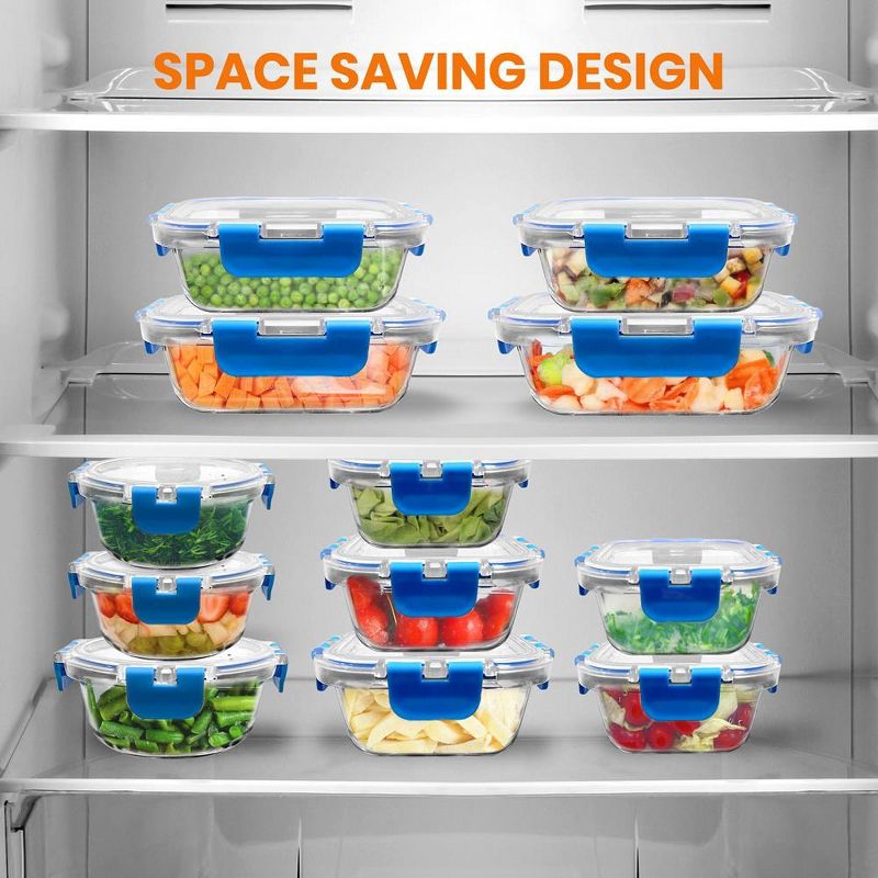 NutriChef 24-Piece Superior Glass Food Storage Containers Set - Stackable Design with Newly Innovated Hinged BPA-free Locking lids (Blue), 3 of 4