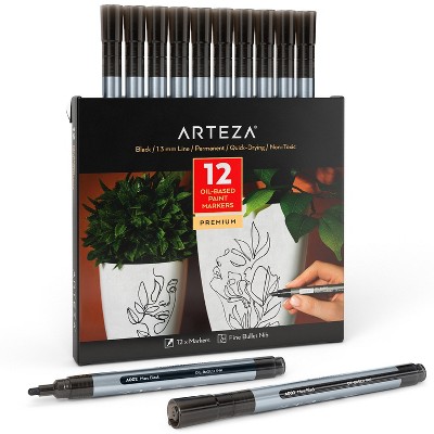 Arteza Bullet-Nib Oil-Based Markers, A002 Mars Black - 12 Piece (ARTZ-4183)