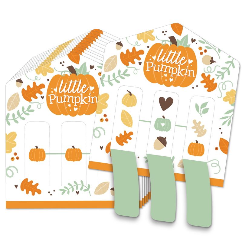 Big Dot of Happiness Little Pumpkin - Fall Birthday Party or Baby Shower Game Pickle Cards - Pull Tabs 3-in-a-Row - Set of 12, 1 of 7