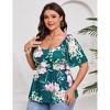 Womens Plus Size Sweetheart Neckline Printed Casual Summer Top Blouses - 2 of 4