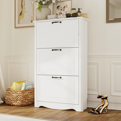 Famapy Modern White Flip-Front 3-Drawer Shoe Cabinet