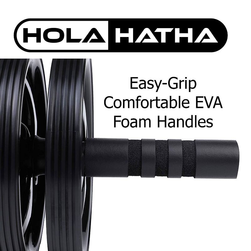 HolaHatha Compact Exercise Fitness Abdominal Core Building Workout Double Non Slip Ab Roller Wheel Equipment with Handles for Home Gym and Toning, 4 of 7