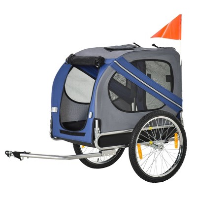 Munora Pet Bike Trailer for Dogs, Blue/Grey, 51.25"L x 28.75"W x 35.5"H, Off-Road Wheels with 3 Entrances & Mesh Screen