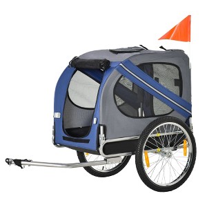 Munora Pet Bike Trailer for Dogs, Blue/Grey, 51.25"L x 28.75"W x 35.5"H, Off-Road Wheels with 3 Entrances & Mesh Screen - 1 of 4